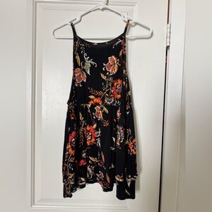 Torrid Black Floral Swing Tank Top with Orange & Red Blossoms Size 1